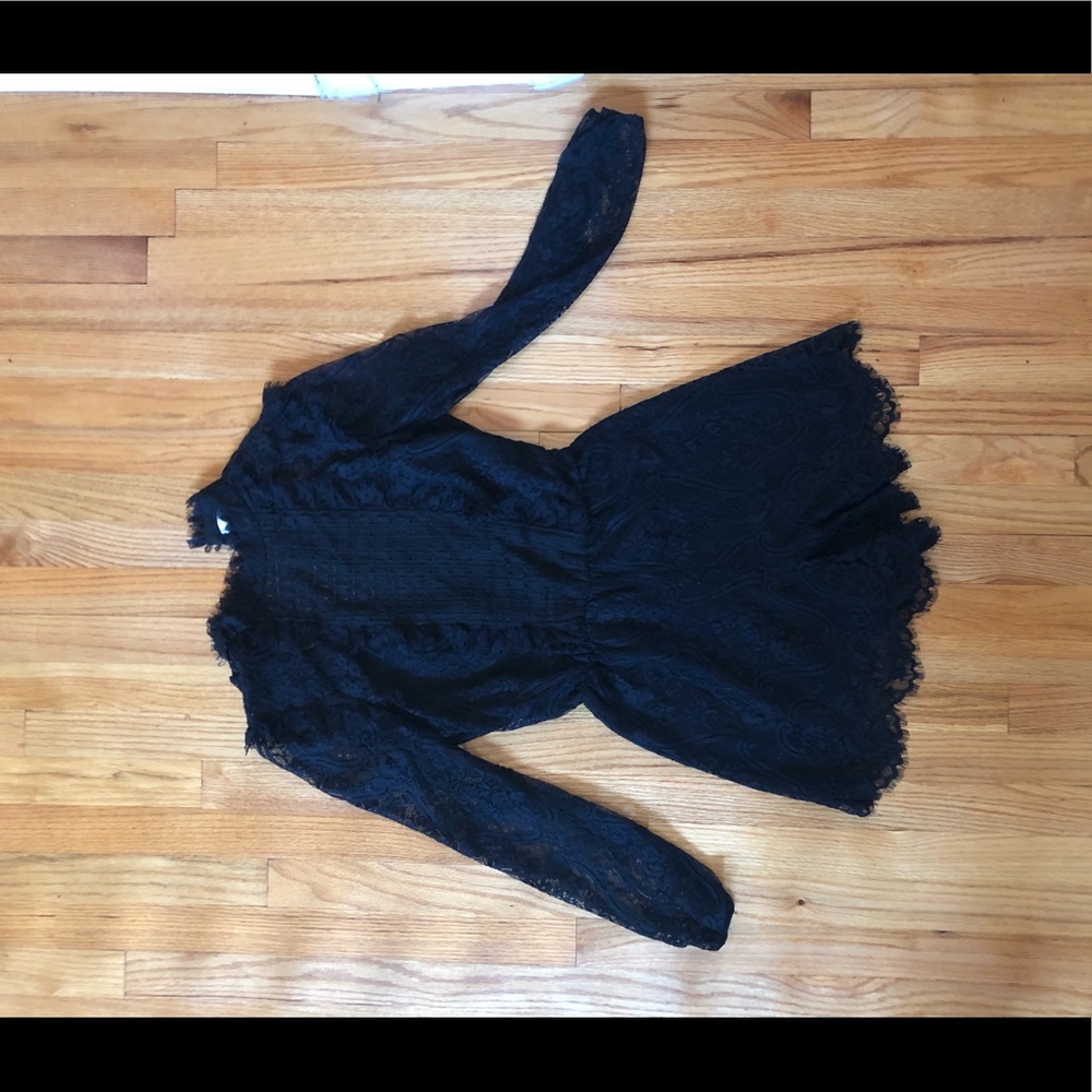 WAYF Ruffle Lace Romper in Black, Size Small - Picture 2 of 2